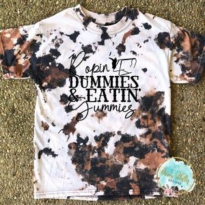 Youth Kids Boys or Girls Ropin Dummies and Eatin Gummies Western Cowhide Tee